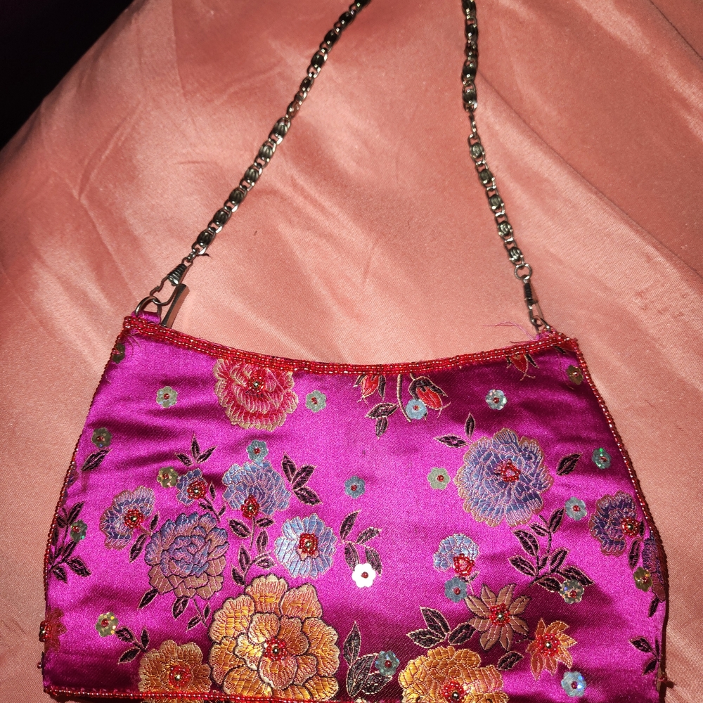 Floral Embroidered Purple Evening Bag